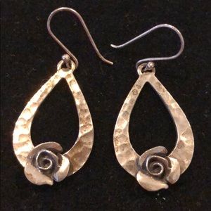 Stunning hammered silver rose earrings!